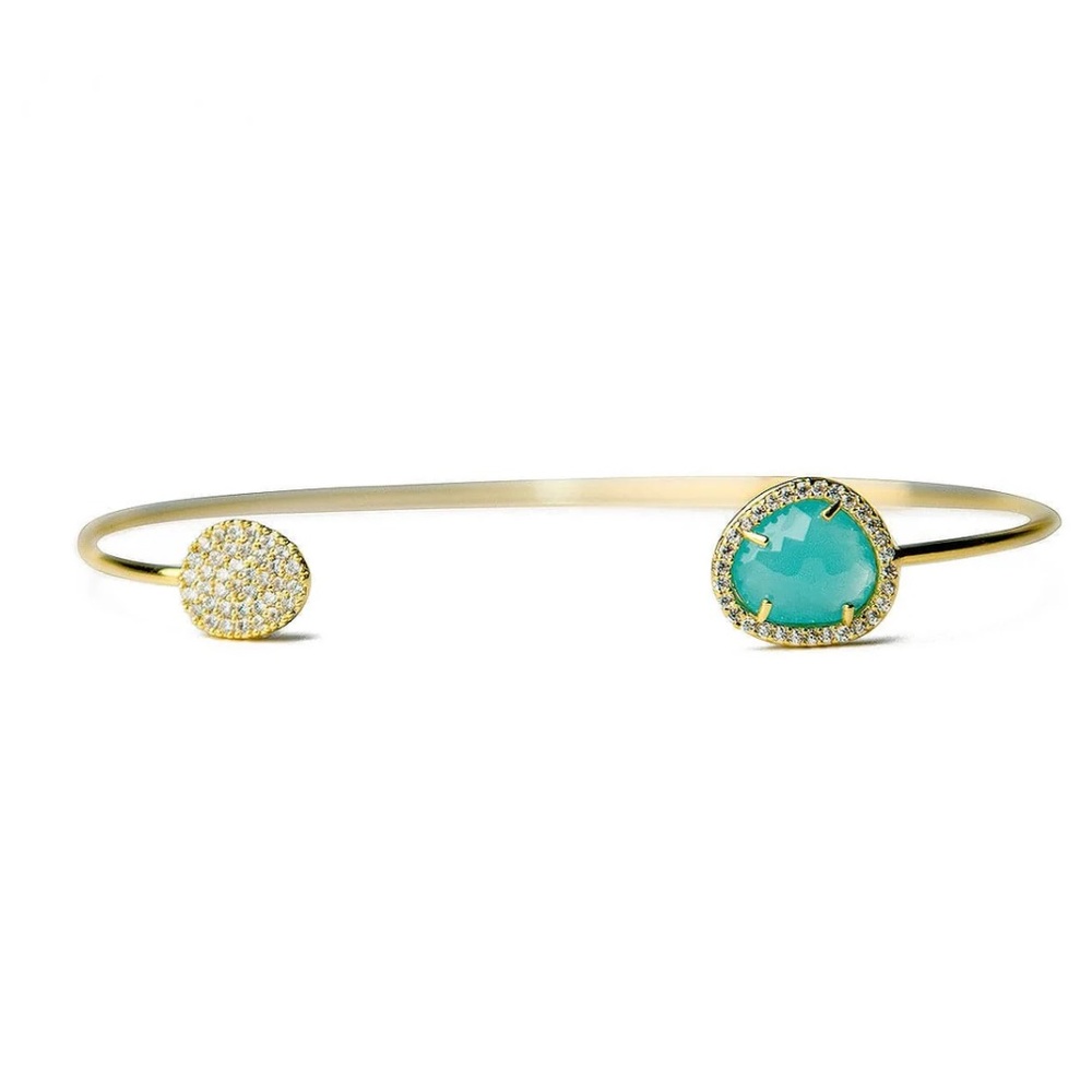 Tai Jewelry Elegant Gold Plated CZ and Mint Colored Glass Stone Bracelet
